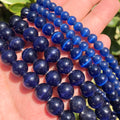 Wholesale Smooth Round Glass Opal Dark Blue Cats Eye Stone Loose Beads for DIY Jewelry Making 15''