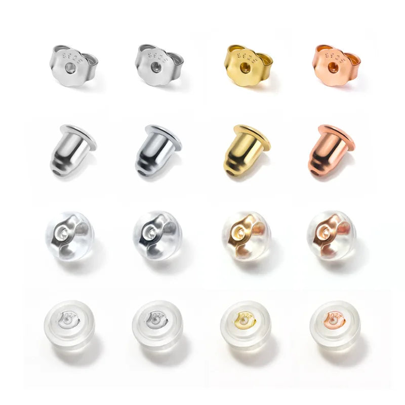 Hot Selling 925 Sterling Silver  Gold Plating Silicone Earring Closure Stoppers Accessories Fittings Bowknot Ear Plug A0001