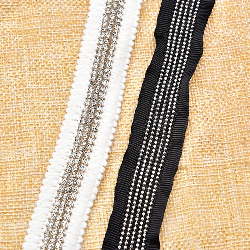New Rhinestone Beaded Lace Trim Fashion Metal Chain Ribbon Mesh Sewing for Garment Wedding Decoration DIY Accessories