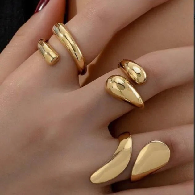 Geometric Waterdrop Ring 3-Piece Set Small Opening Design Ring for Jewelry Shop Wholesale N2112302