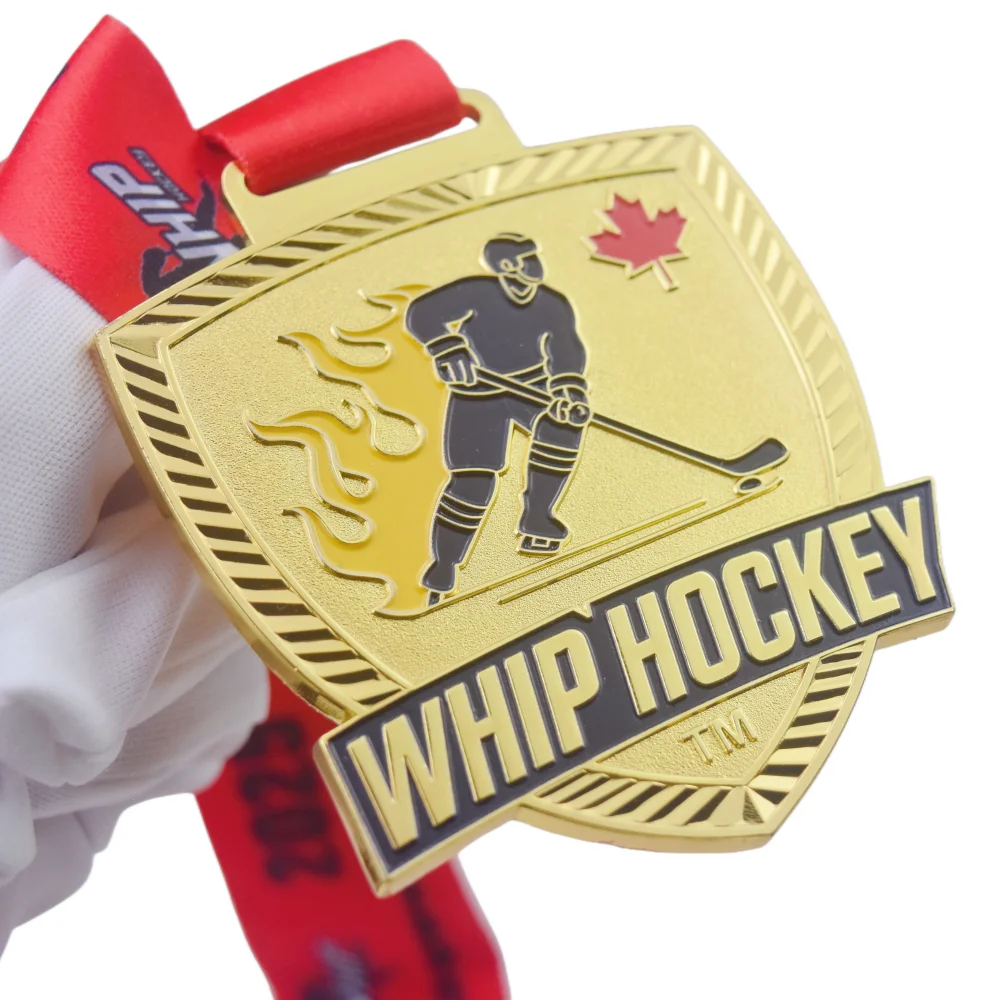 Custom 3D Ice Hockey Medals For Canadian Whip Hockey Sports Medals Bandy Baseball Field Hockey Competition Medals Shield-shaped