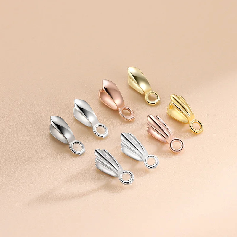 Gold Rose Gold Platinum 925 Sterling Silver Flower Pattern Pinch Clip Clasp Bail for Jade Gemstone Pendant Jewelry Making