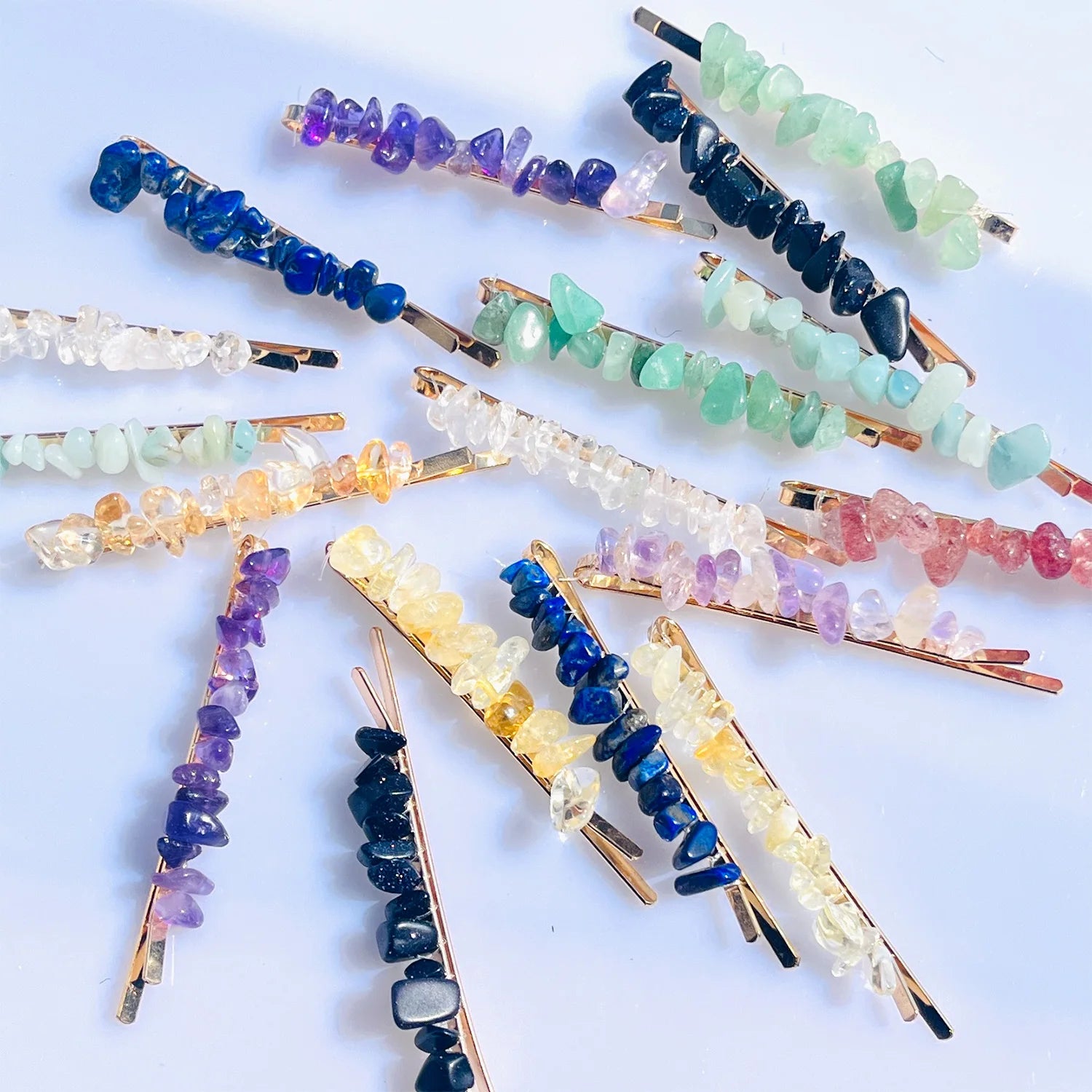 Natural Reiki Healing Gemstones Crafts Crystal Tumbled Stone Quartz Hair Clip for Women Gifts