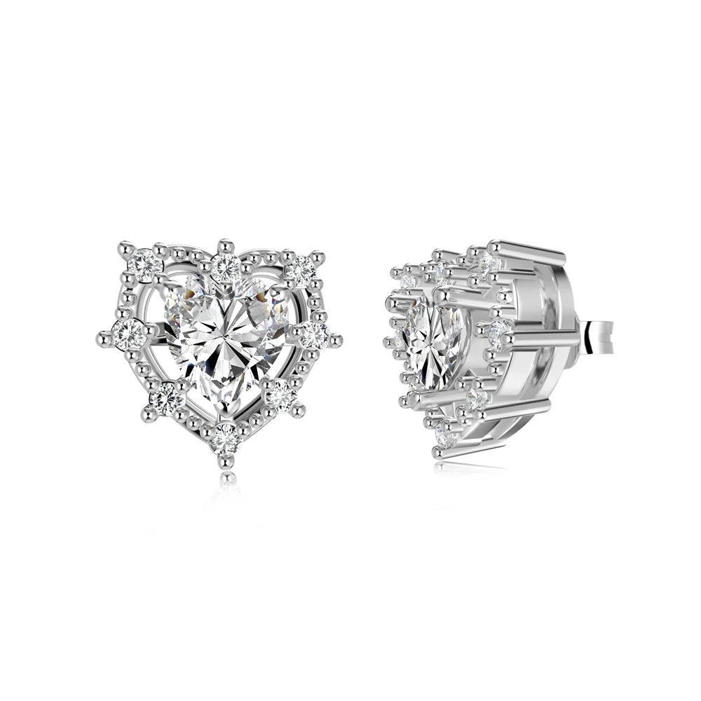 Dylam Factory 925 Sterling Silver Heart Shaped Earrings for Women Fine Jewelry Cz Cubic Zirconia Stud Earring Wedding Party Gift