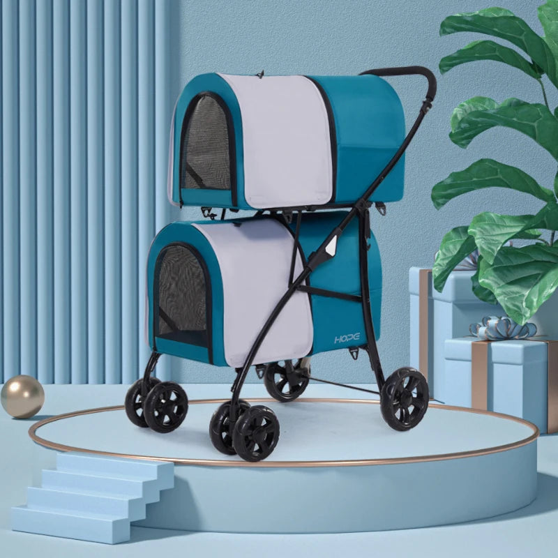 Easy Folding Pet Stroller Double Layers Luxury Stroller with Carrier