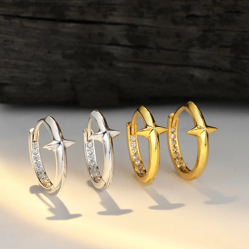 Fashion Jewelry 925 Sterling Silver Star Hoop Earring for Women 18K Gold Plated 925 Silver Zircon Earrings Jewelry Wholesale