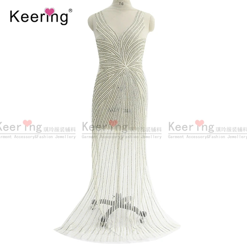 Newest Full Body Beaded Applique Bridal Crystal Rhinestone Applique for Wedding WDP-227 MegaBDM