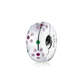 925 Sterling Silver Pink CZ Flower Clip Charm Fit 3mm Women Bracelet European Luxury Jewelry DIY BSC245