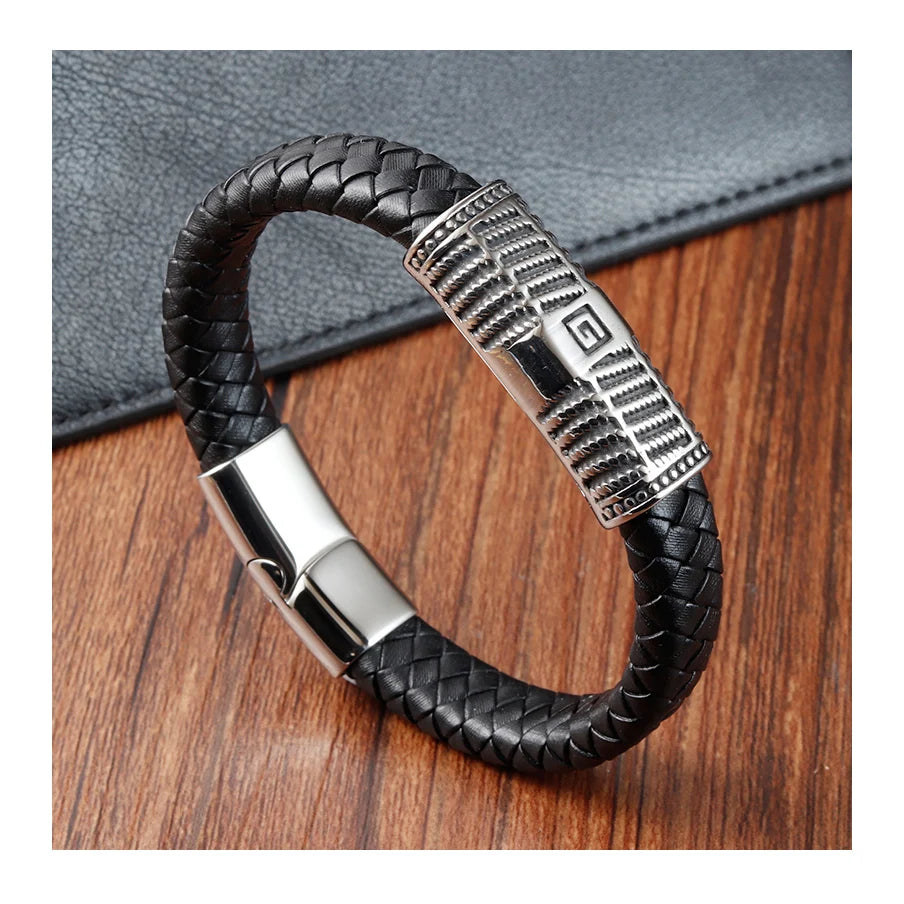 Personalized Mans Braided Bracelet Trendy Good Works Magnetic Clasp Genuine Leather Cuff Bracelets Custom logo Punk for Men