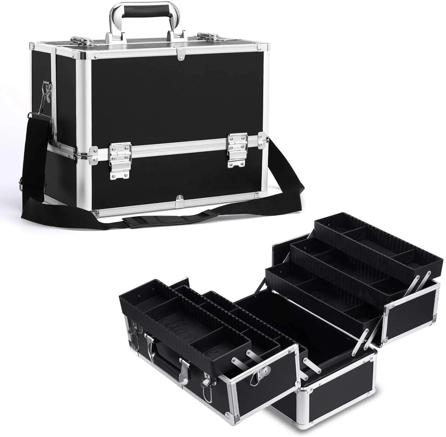 Professional Lockable for Beauty Case Shoulder Strap Extra Large 6 Tray Nail Organizer Travel Cosmetic Storage Box Large