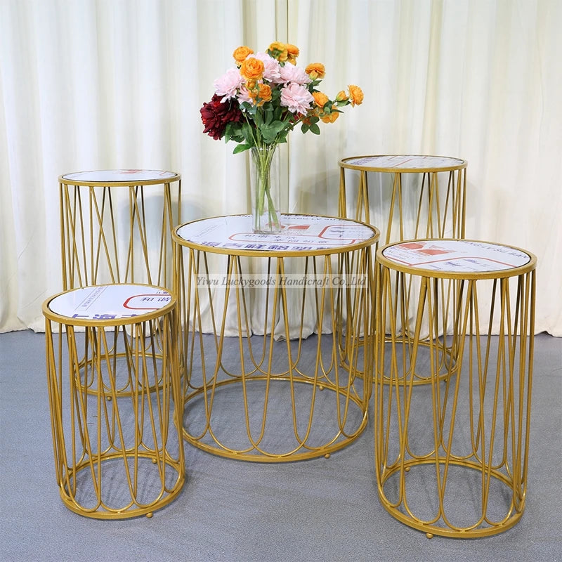 LDJ1156 Factory Wholesale Event Party Background Display Cylinder Dessert Table Stand Shiny Gold Wedding Plinth