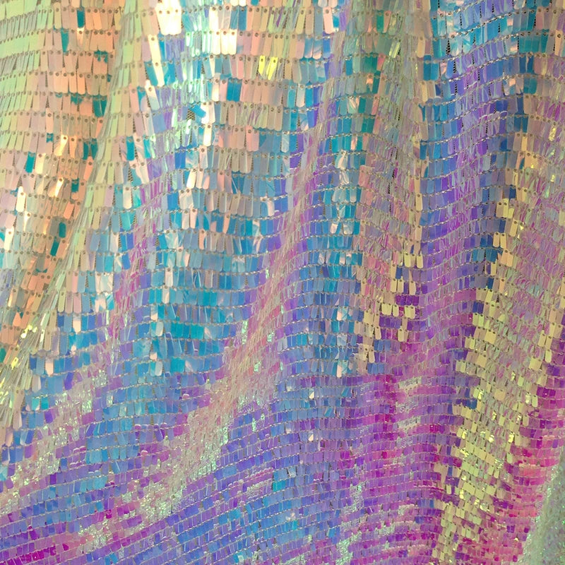 Hot Sale 9mm Long Elastic Sparkly Glitter Heavy Embroidery Event Dress Rectangle Colorful Sequin Lace Fabric Hot Knife Shape