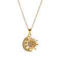Stainless Steel Zircon Moon Sun Necklace Women 18K Gold Plated Moon Sunburst Pendant Necklace for Girls