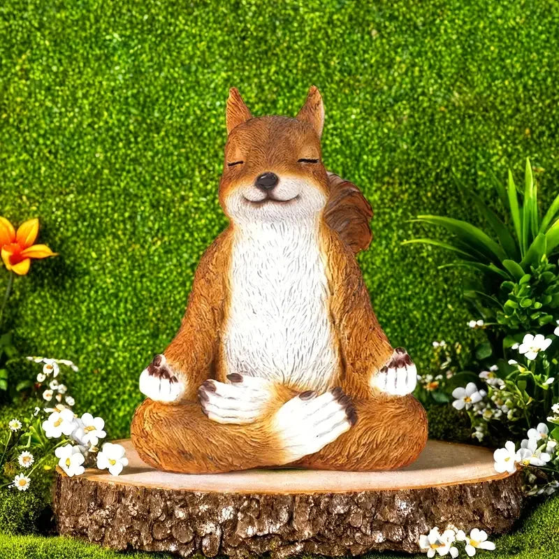Zen Squirrel Statue 9" Durable Textured Fur Lotus Meditation Positions Outdoor/Indoor Garden Decor Feng Shui Yoga Studios