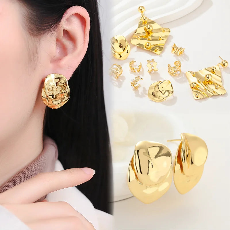 Bijouteri Bisuterias Oro New 18k Laminated Gold Plated Earings Jewelry Women Joyeria Clip-On Stud Wholesale Earrings Women