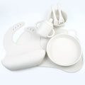 Factory Custom BPA-Free Silicone Suction Tableware Set Bibs Bowls Plates Forks Spoons for Baby Feeding Supply Box Gift