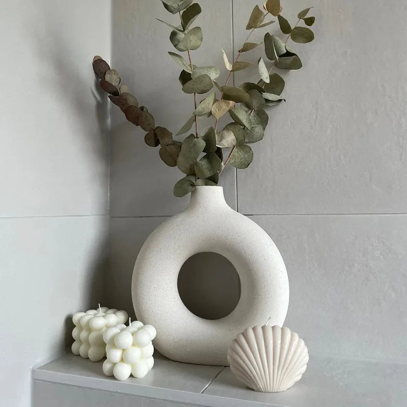 Nordic Ins Donut Ceramic Vase Decoration Creative Ceramic Vase Handicraft Living Room