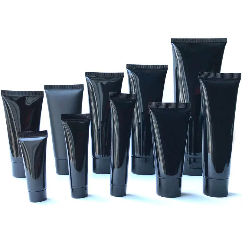 FOCSTAR Refillable Empty Black Plastic Squeeze Bottles Tubes Container for Facial Cleaner Shampoo Conditioner Shower Gel Blush