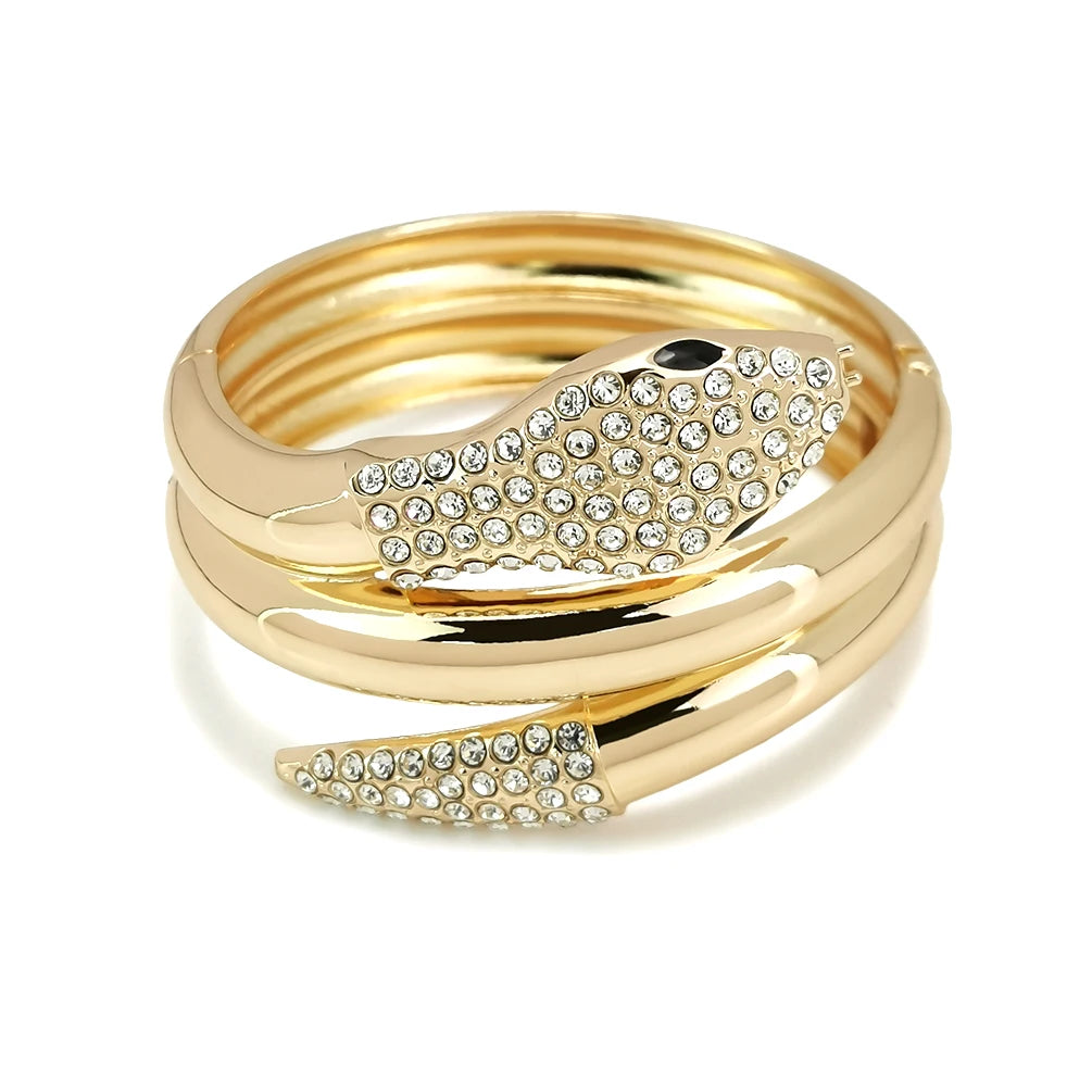 Punk Snake Cuff Bracelet Rhinestone Animal Alloy Bangle Women Statement Big Bracelets Indian Jewelry Fashion Accessories