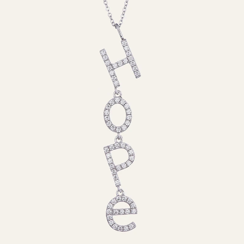 925 Sterling Silver Rhodium Plated Italic Letter Hope and Wish Custom Design Letter Pendant Necklace Jewelry Women