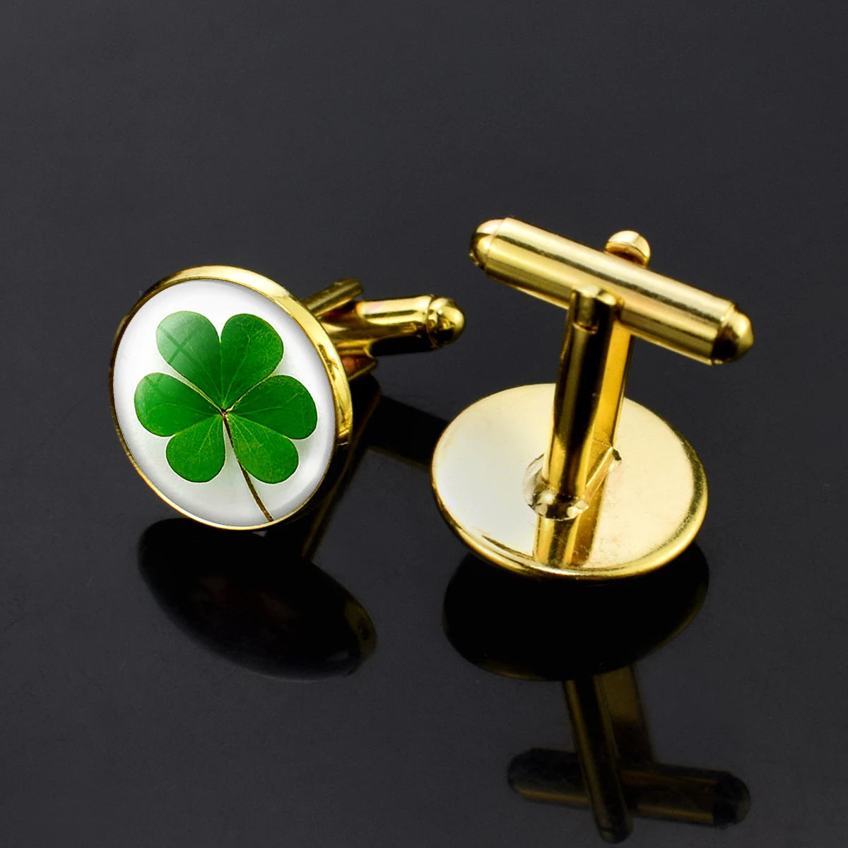 Four Leaf Clover Cufflinks St. Patricks Day Party Jewelry Silver Gold Metal Cufflinks Lucky Green Clover Cuff Links Men
