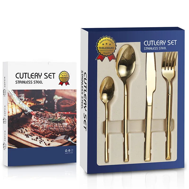 Spoons Set 24 Pcs Stainless Steel Cutlery Matte Rose Gold Dinner Mirror Polished Titanium Colorful Cutlery Set Wedding Box Sale