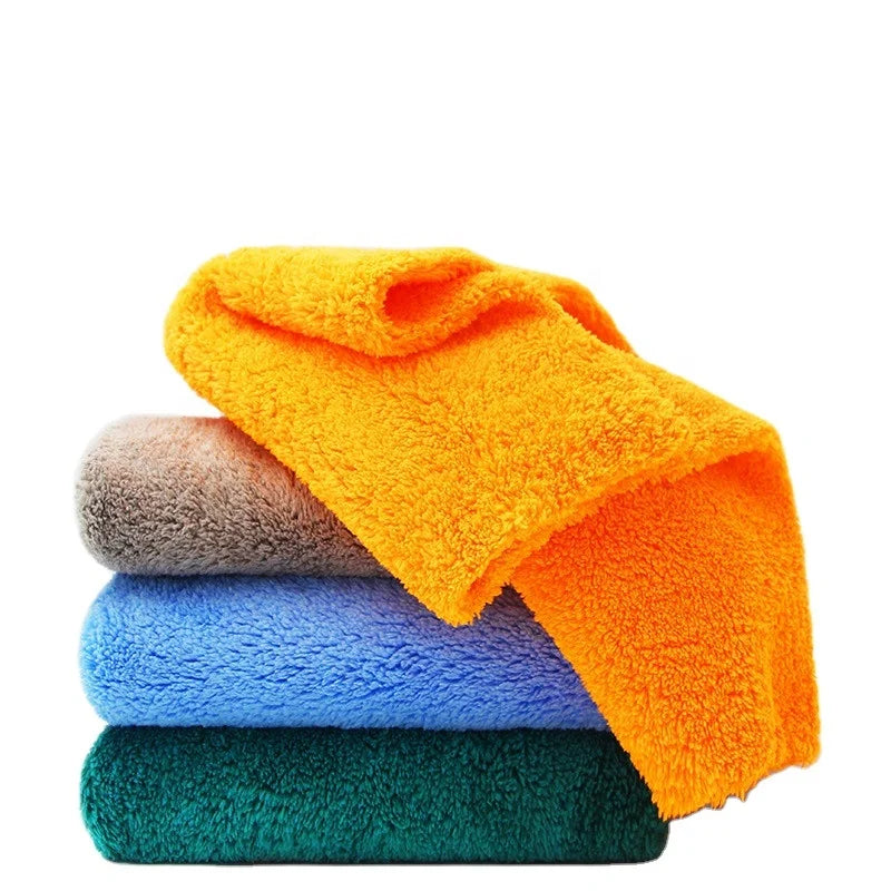 Edgeless 500gsm Double Sided Microfiber Towel 40cm X 40cm Quick-Dry Coral Fleece Long Pile Plush Car Polishing Cloth