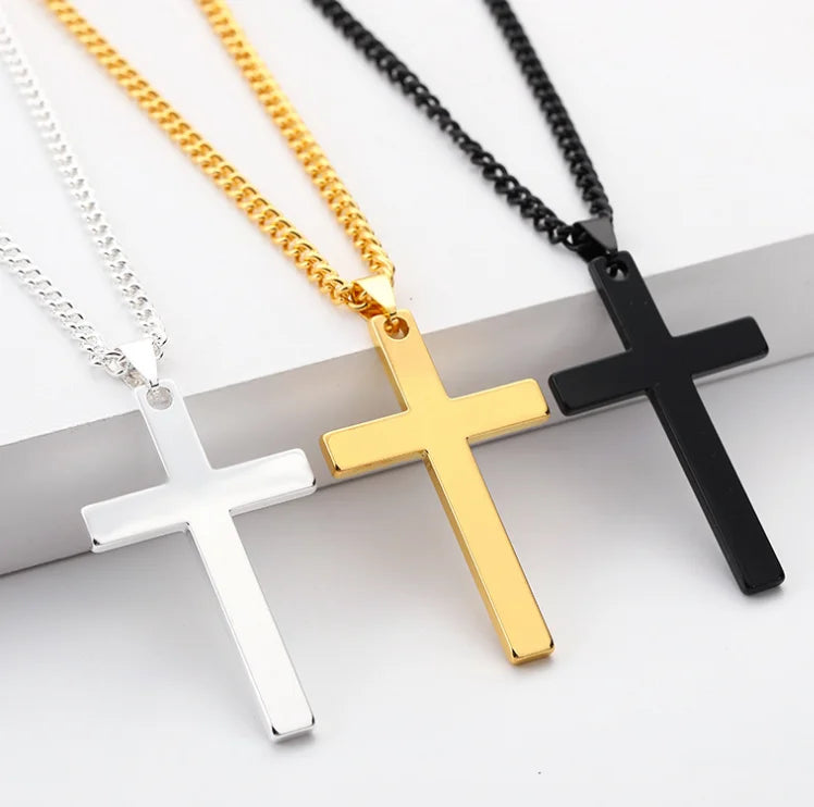 Fashion Gold Silver Black Stainless Steel Link Chain Jesus Cross Pendant Necklace for Men Couple Friend Prayer Jewelry