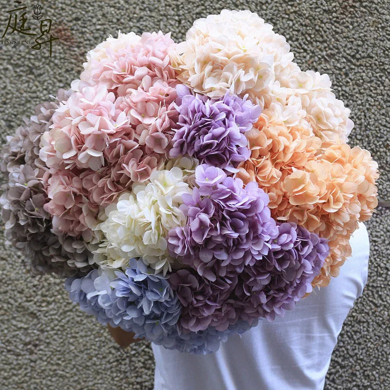 Artificial Latex Hydrangea Flower Real Touch Silk Hydrangeas Flowers for Party Hotel Wedding Table Decorative Blue White