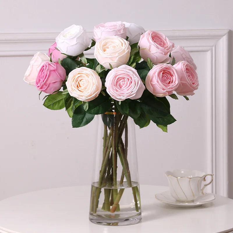 High Quality Real Touch PU Artificial White Roses for Mother's Day and Christmas Home Decor