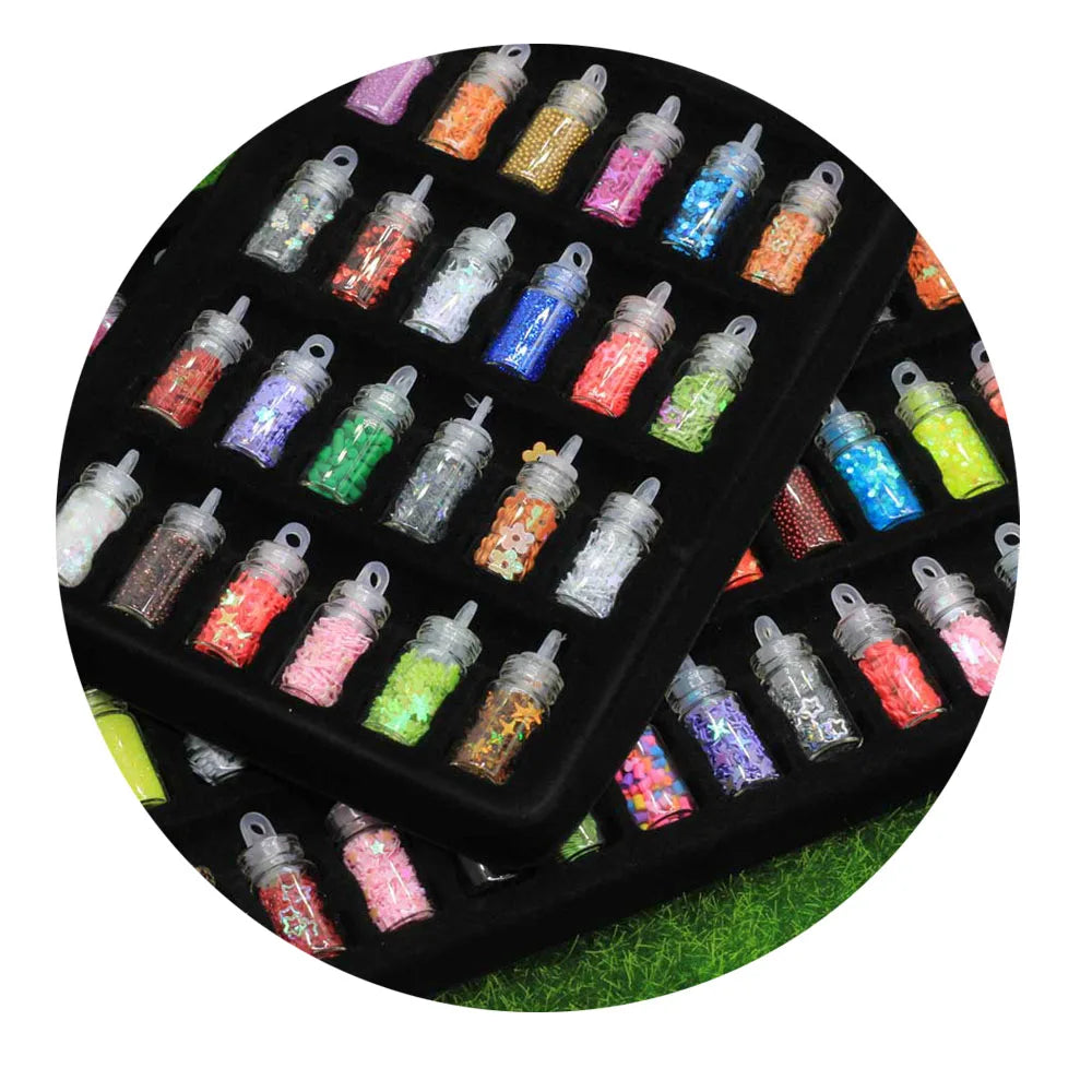 Artlalic 24/48 Bottles Glitter Tips Decoration Tool Gel Nail Stickers Design Case Set Mixed Nail Art Rhinestones Beads Sequins