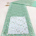 New Arrival  Striped Green Embroidery Sequins Tulle Lace Fabric LT21304