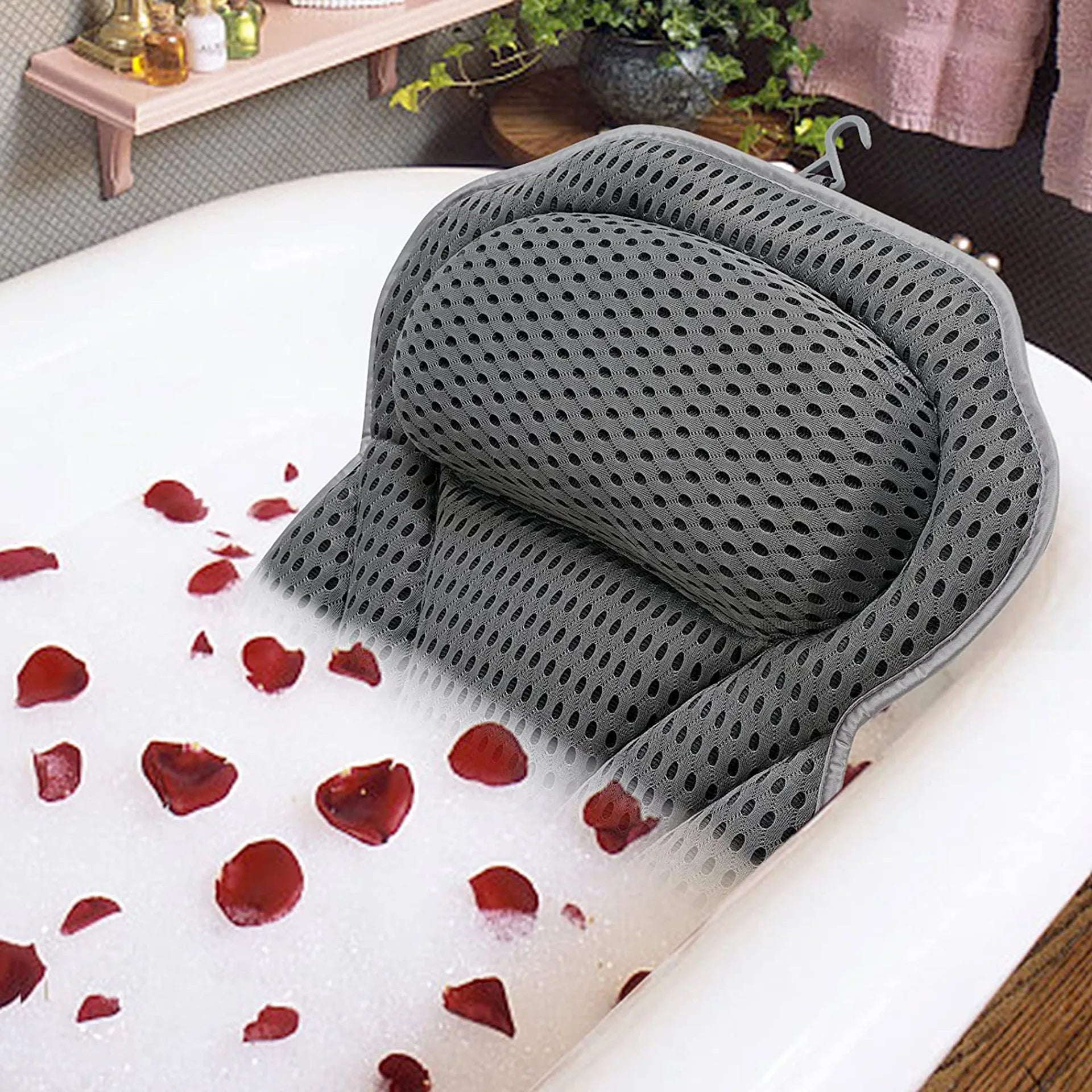 Luxury air Mesh Bath Tub Cushion Dry Fast Fluffy Soft Spa With Suction Cups Comfortable Bath Tub Pillow