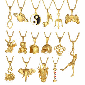 Fashion Trident Pendant 60+ Style 18K Gold Plated Animal Jewelry Waterproof Stainless Steel Cross Necklace for Women Men
