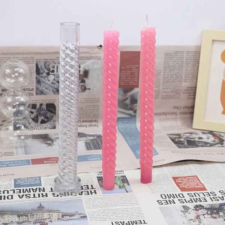 B-7018 Square Head Long Rod Spiral Church Candle Mold Handmade Plastic Mold Easy Demoulding Rod Wax Plastic Mould