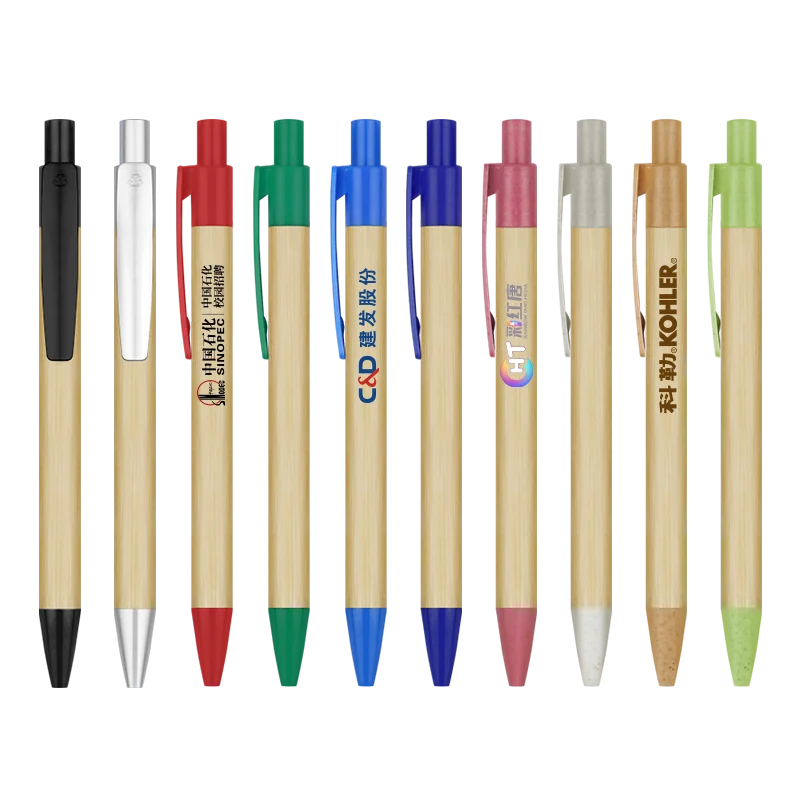 Eco-Friendly Bamboo Ballpoint Pens Customizable Logo Natural Wood Touch Durable Stylish Black Ink Promotional