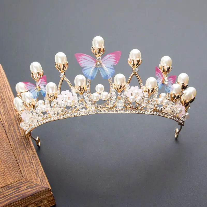 Kids Tiara Crown Princess Girl Crystal Crown Handmade Butterfly Crystal Girl Tiara Crown