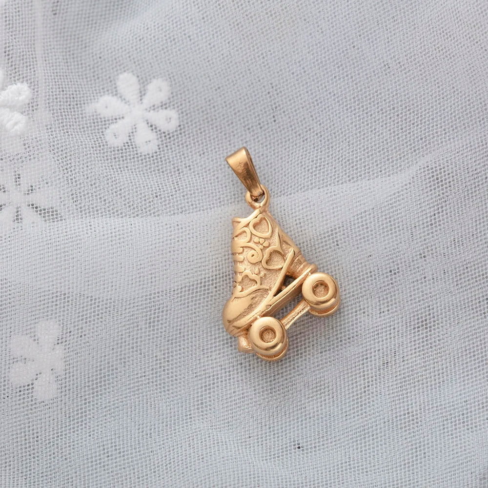 In Stock Roller Skates Pendant Ice Skate Shoe Pendant Jewelry Stainless Steel 18K Gold Color Plated Men Charm Pendants