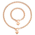 Hip Hip Fashion Titanium Stainless Steel 8mm Chunky Chain Necklace Plus Bracelet Heart Pendant Jewelry Set Jewellery