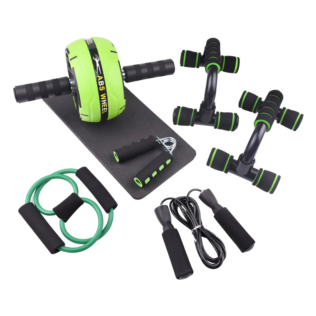 10-In-1 Ab Exercise Wheels Kit Core Strength Workout Roller Wheel Hand Grip Jump Rope Push-Up Bar Sports Entertainment Product