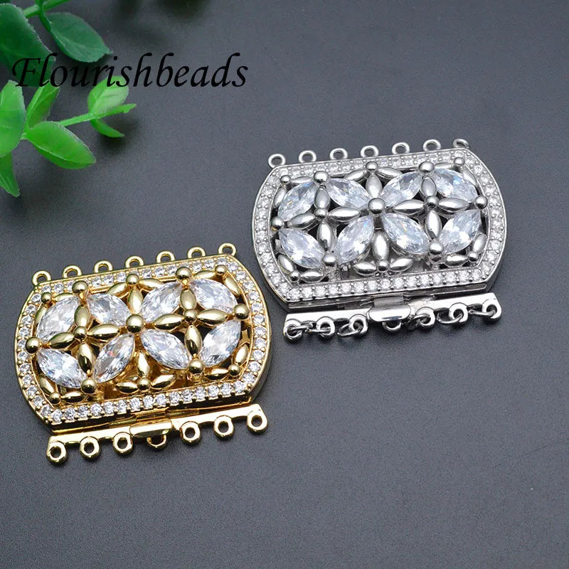 Fashion Gold Plated CZ Paved Big Size 7 Layering Insert Clasp for Necklace Making