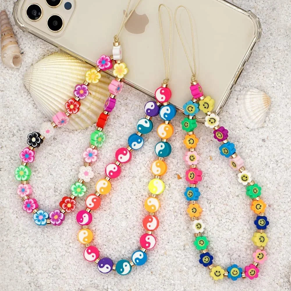 Flat Round Polymer Clay Spacer Beads Mixed Fruit Smile Face Flower DIY Jewelry Making Bracelets Necklace Clay Beads Set
