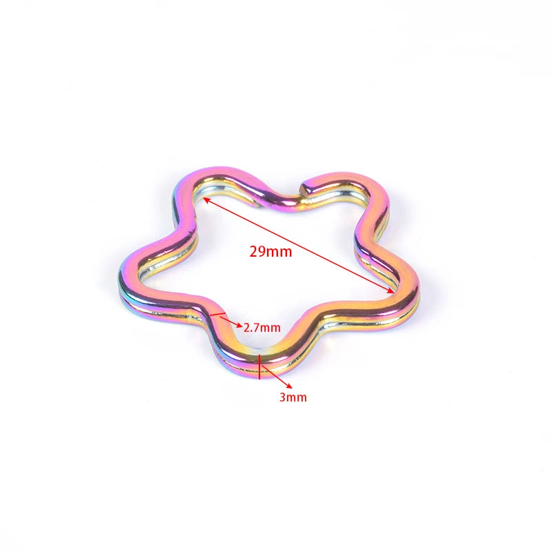 Rainbow Keychain Keyring Metal Flower Shape rainbow Key Rings for DIY Handbag