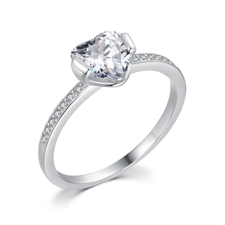 Fine Jewelry 925 Sterling Silver Heart Shape Diamond Ring for Women