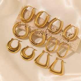 High Quality Waterproof Jewelry Stainless Steel 18k Gold Plated Solid Earrings Non Tarnish Hoop Earrings Boucle Doreille Bijoux