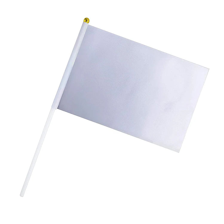 Custom Cheap Pure Solid Blank Hand Waving Flags White Fans Hand Held Stick Flag
