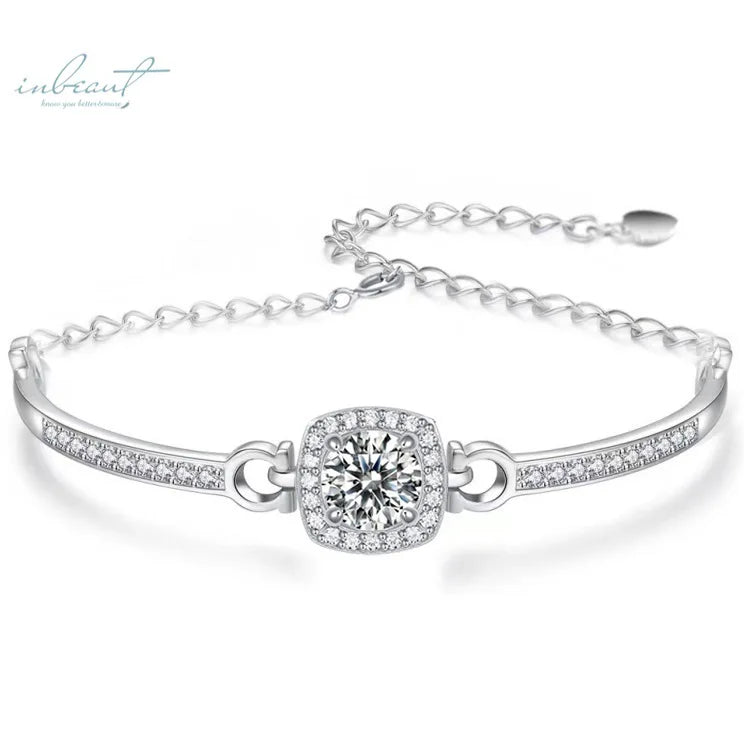 Silver 925 Original 1 Carat D Color Moissanite Square Cushion Bracelet for Women Gold Plated Gemstone Jewelry for Party