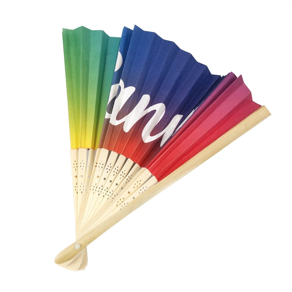 Printed Logo Decorative Hanging Bamboo Fan Pride Japanese Customized Hand Fan Chinese Dance Party Summer Personalized Paper Fan