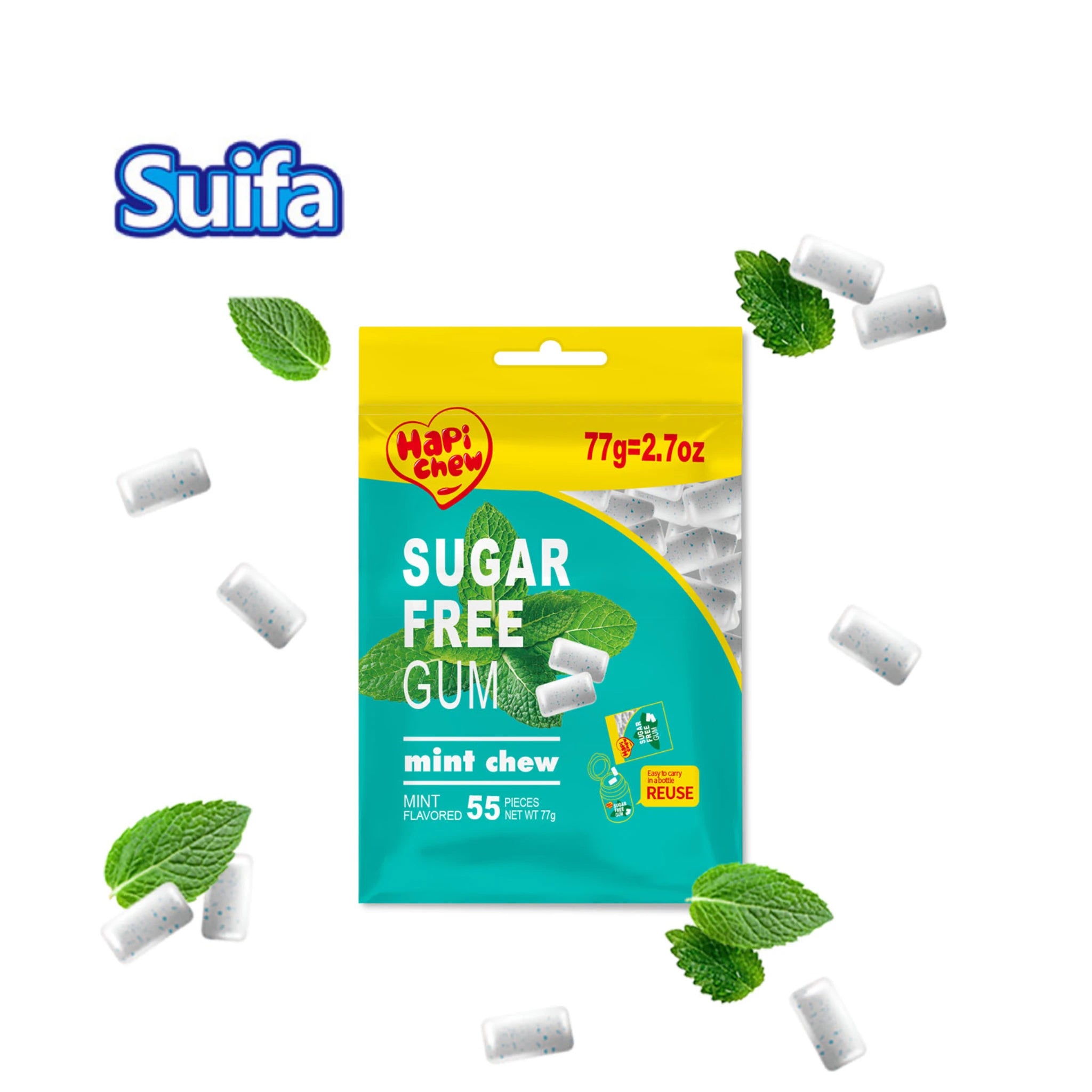 Sugar Free Halal Xylitol Natural Fruity Flavor Fresh Cool Mint Chewy Chewing Gum in Bag Packaging