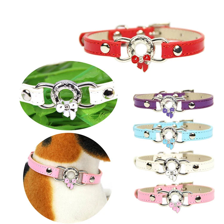New Cute Pet Supplies Bow Cat PU Cow Leather Pet-accessories Wholesale Dog Collar
